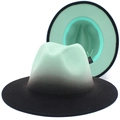 Detailansicht der Fedora aus Wollfilz mit mintgrünem zu schwarzem Farbverlauf - Minzgrün Schwarz Farbverlauf (3#)