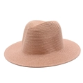 Detailed view of the fine woven straw texture on this pale pink wide-brimmed Fedora hat - One Size / Flesh Pink
