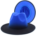 Klassischer Fedora-Hut mit blau-schwarzem Farbverlauf und breiter Krempe - Blau Schwarz Farbverlauf (8#)