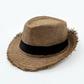 Cappello di paglia marrone con nastro nero e bordi sfrangiati per protezione solare - Taglia unica / caffè