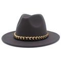 Dettaglio cappello fedora in lana grigio scuro con catena dorata e pelle nera intrecciata - Taglia unica / grigio scuro