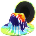 Tie-dye felt fedora hat with vibrant paint splash print for men and women - Ink Splatter Tie-Dye Color Patchwork (FT103)