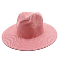 Close-up of the delicate pink straw weave and wide brim texture of this sun hat - One Size / Pink