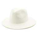 Detailed view of the dense weaving texture on a classic white straw fedora sun hat - One Size / White
