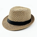 Classico cappello fedora in paglia di carta bicolore con nastro nero decorativo - Taglia unica / Caffè