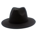 Classic black wool felt fedora hat with a wide brim and flat top for stage performance - One Size / Black