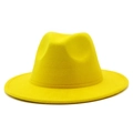 Classic bright yellow wide brim wool felt fedora jazz hat for men and women stylish headwear - Yellow
