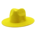 Detailed macro view of high-quality bright yellow paper straw braid with spiral pattern - One Size / Yellow