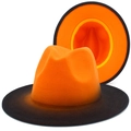 Detail of gradient fedora hat featuring orange crown, black brim, and inner sweatband - Orange Black Gradient (9#)