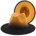 Zweifarbiger Fedora-Hut aus Wollfilz mit schwarz-orangefarbenem Farbverlauf und flacher Krempe - Schwarz Orange Farbverlauf (11#)