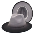 Wollener Fedora Hut mit schwarz-grauem Farbverlauf, flacher Krempe und Schweißband-Details - Schwarz Grau Farbverlauf (2#)