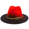 Sombrero fedora degradado estilo británico con banda de leopardo y hebilla dorada - Rojo y Negro