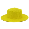 Detailed view of high-density straw weaving on a bright yellow wide-brimmed sun hat - One Size / Yellow