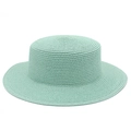 Dettaglio cappello di paglia verde menta con trama fine e tesa larga e piatta - Taglia unica / Verde menta