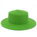 Dettaglio ravvicinato del cappello di paglia verde lime con intreccio a spirale - Taglia unica / Verde brillante