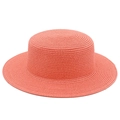Dettaglio della trama del cappello di paglia rosa corallo a tesa larga per il sole estivo - Taglia unica / Rosa