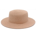 Dettaglio della trama in fibra vegetale intrecciata di un cappello estivo rosa a tesa larga - Taglia unica / Rosa chiaro