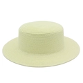 Dettaglio dell'intreccio a spirale su un cappello di paglia beige a tesa piatta - Taglia unica / Bianco avorio