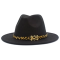 Classic black felt fedora hat with leopard print belt and golden buckle for party - One Size / Black