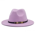 Lavender purple wool fedora hat with black leather belt and gold metal buckle detail - Light Purple