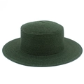 Primo piano dettagliato del cappello di paglia verde scuro con corona piatta estiva - Taglia unica / Verde scuro