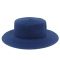 Dettaglio cappello di paglia blu scuro con trama intrecciata a spirale e corona piatta - Taglia unica / Blu scuro