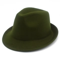 Detailed view of dark olive wool fedora hat with clean stitched brim and felt texture - One Size / Army Green