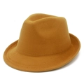 Classic mustard yellow felt fedora hat with a pinched crown and wide brim for autumn fashion - One Size / Khaki