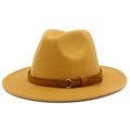 Classic vintage wool fedora hat with wide brim and decorative brown leather belt - One Size / Khaki