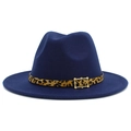 Deep blue wool felt fedora hat featuring a stylish leopard print belt and gold buckle - One Size / Dark Blue