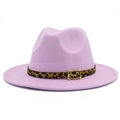 Detailed close-up of lavender felt jazz hat with leopard print belt and metal buckle - One Size / Light Purple