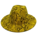 Detailed close-up of yellow snake skin pattern on a classic wool jazz fedora hat - Yellow Snake Print (4#)
