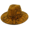 Classic yellow snakeskin fedora hat with flat brim and vintage British style for adults - Ginger Snake Print (3#)