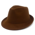 Close-up of deep brown wool fedora hat crown with classic three-way indentation and stitching - One Size / Coffee