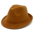 Classic camel wool felt fedora hat with flat brim and indented top for men and women - One Size / Brown