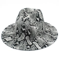 Detailed view of the flat brim and black-and-white snakeskin pattern on a jazz fedora hat - Black and White Snake (1#)