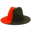 Detail der rot-grünen Kontrastnähte am Wollfilz-Jazz-Fedora-Hut mit breiter Krempe - Einheitsgröße / Armeegrün