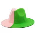 Zweifarbiger Fedora-Hut aus Wolle in Rosa und Grün mit breiter Krempe für Partys - Einheitsgröße / Rosa & Grün