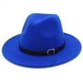 Chapeau fedora bleu royal à large bord avec ceinture en cuir noir et boucle métal - Taille unique / Bleu royal
