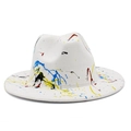 Artistic graffiti fedora hat with multi-color ink splashes on white felt wool fabric - White