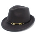 Elegante cappello fedora in lana grigio scuro con nastro nero e fibbia dorata - Grigio scuro