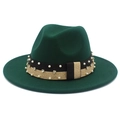 Dettaglio cappello fedora in lana verde scuro con fascia a doppio strato di perle e strass - Verde Scuro