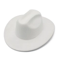 Close-up of white felt fedora hat showing crown indent and fine stitched brim edge - White (Adult)