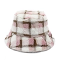Cappello da pescatore invernale in pelliccia di coniglio sintetica a quadri rosa - Taglia unica / Plaid Rosa Bianco Marrone (Stile 4)
