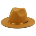 Detail of the camel fedora hat featuring a black cord and a gold metal tube accessory - Khaki