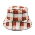 Cappello a secchiello invernale in pelliccia di coniglio sintetica a quadri rosa e marroni - Taglia unica / Plaid Rosa Marrone Bianco (Stile 1)