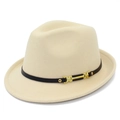 Cappello Fedora classico in lana beige stile inglese con nastro nero e fibbia d'oro - Beige