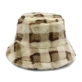 Cappello da pescatore in peluche a scacchi per uomo e donna con motivo beige per l'inverno - Taglia unica / Plaid Beige Marrone (Stile 3)