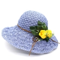Light blue raffia sun hat with yellow floral accent and braided texture for women - M (56-58cm) / Blue And Yellow Flower