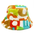 Sombrero bucket de felpa sintética con patrones geométricos abstractos y colores vibrantes - Patchwork Geométrico Estilo 4